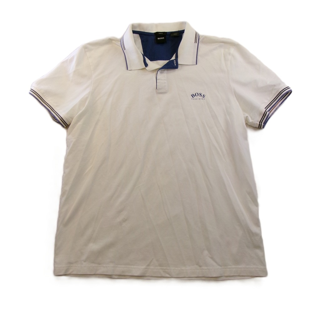 Hugo Boss Paul Curved Polo Shirt Mens XXL White Excellent Slim Fit Tipped Cotton